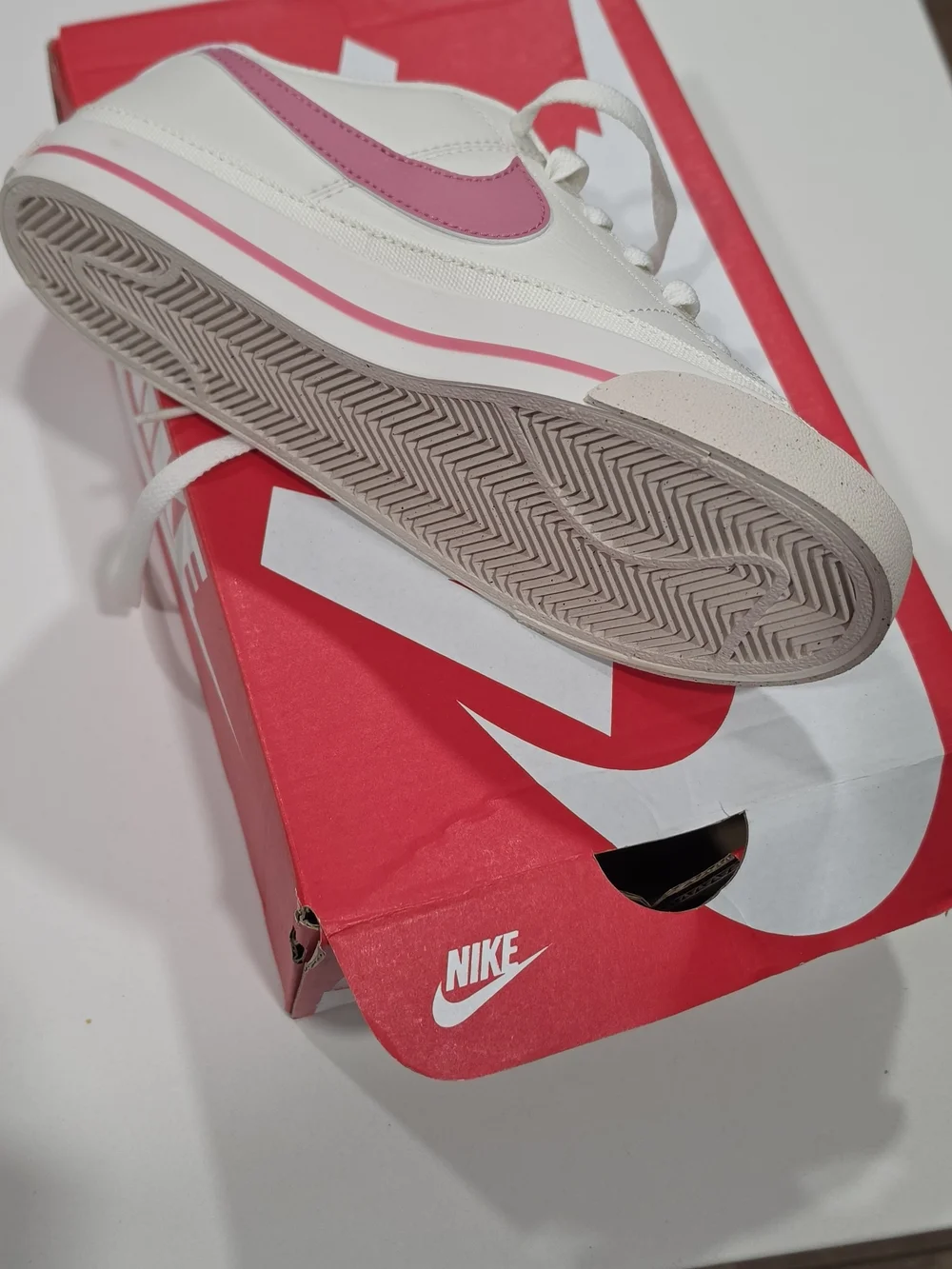 Nike White Court Legacy Sneakers with Pink Swoosh Women's 5.5